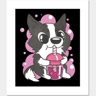 Border collie dog bubble tea Posters and Art
